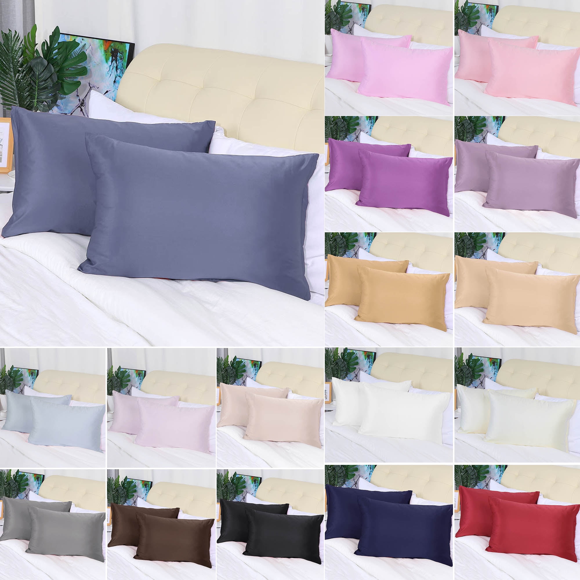 2 Pack Soft Silky Satin Pillowcases for Hair and Skin, Zippered Pillow