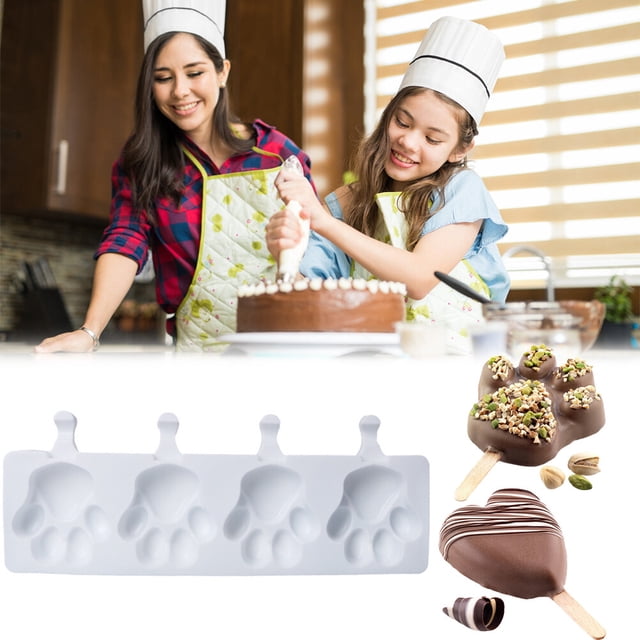Molde de helado de 4 cavidades, molde de paletas de silicona, molde de helado de pata en forma de corazón casero para gelatina de pastel de paletas DIY