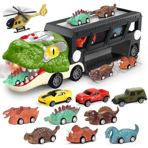 Camión de transporte de dinosaurios con 10 minicoches para niños de 3 a 7 años