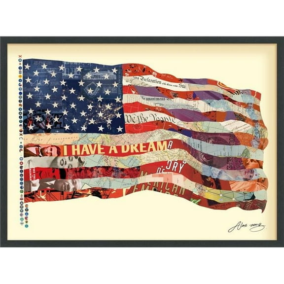 Empire Art Direct 'Old Glory' Alex Zeng's dimensional collage,under glass & a black shadow box frame