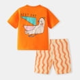 thumbnail image 6 of VNKIDY Boys Girls Kids Two Piece Outfit Set Cartoon Bird Print Short Sleeve Crewneck TShirts Stripe Shorts Casual Summer Set For Daily Wear Orange 5-6 Years, 6 of 6