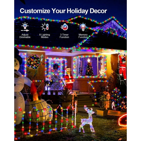 YUYAN-Multicolor Christmas String Lights,Total 250FT 760 LED Indoor Outdoor Clear Wire, Christmas Lights for Bedroom, Timer & Memory, Plug in Fairy Lights for Tree Outside Xmas Holiday Decorations
