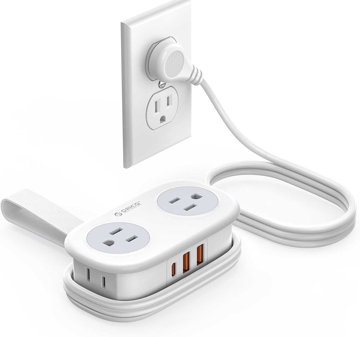RGHJAR-20W USB-C PD Travel Power Strip, 4 AC Outlets 3 USB Ports (Fast Charging), 4FT Flat Plug Extension Cord, Cruise Approved, Compact for Business Travel/Dorm -AP3