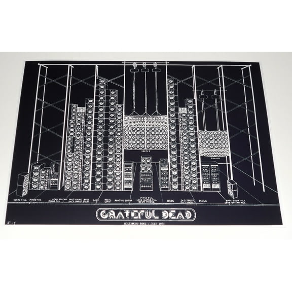 Grateful Dead Wall of Sound Black Schematic 1974 Hollywood Bowl Poster 19"x13"