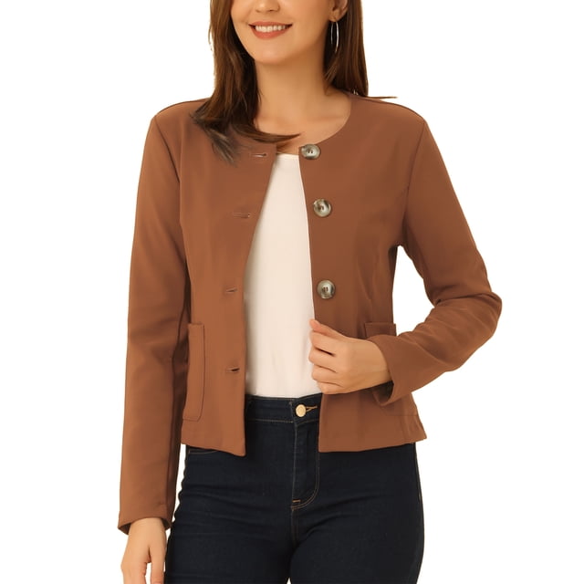 INSPIRE CHIC Women's Lightweight Jacket Button Vintage Fall Short Jacket with Pockets XL Brown