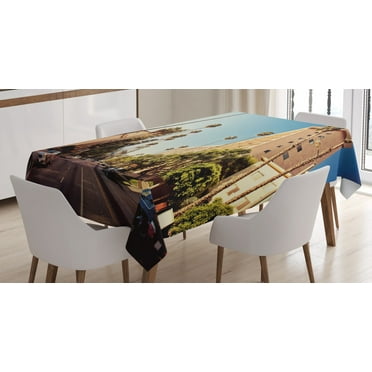 Ambesonne Urban Tablecloth Rectangular Table Cover, Beverly Hills Street View, 60"x84", Pale Blue Peach Green