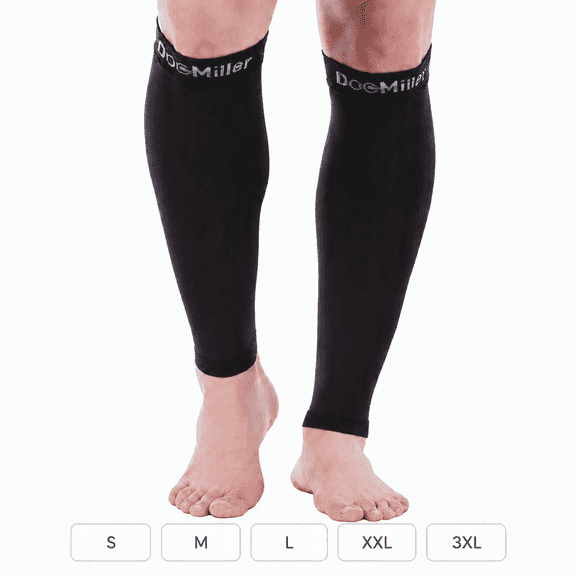 Doc Miller Calf Compression Sleeve for Women Men | Footless 15-20 mmHg | Shin Splints Varicose Veins Nurses Running | Black | 1 Pair