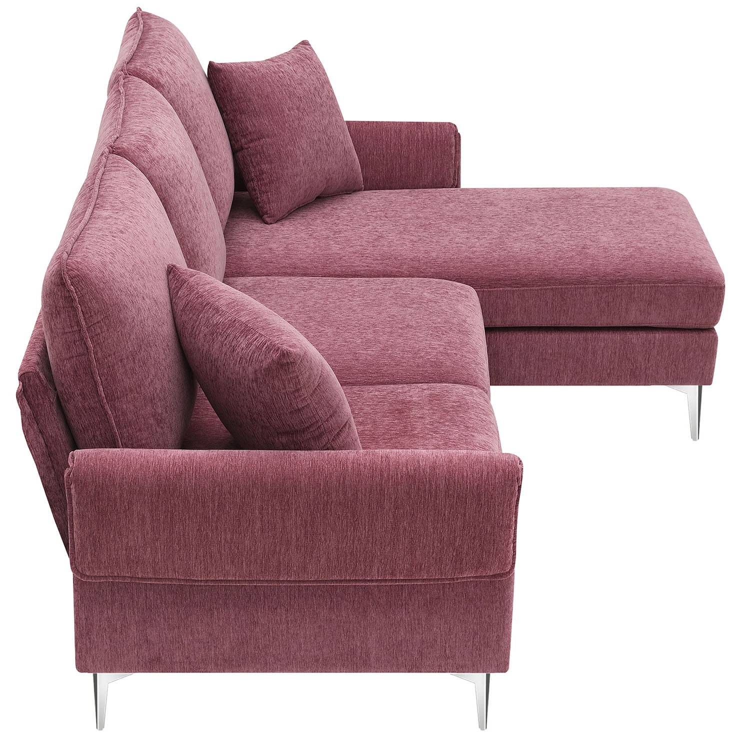 Kadyn 84 " Convertible Sectional Sofa, Modern Chenille L-Shaped Sofa Couch with Reversible Chaise Lounge and Pillows , Fabric Sofa for Living Room, Pink
