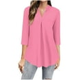thumbnail image 2 of 3/4 Sleeve Tops for Women 2025 Crewneck Cute Basics Tees Casual Fashion Summer T Shirts Business Work Tee Top Hot Pink S-Xxl, 2 of 5