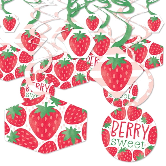 Big Dot of Happiness Berry Sweet Strawberry - Fruit Themed Birthday Party or Baby Shower Hanging Decor - Party Decoration Swirls - Set of 40