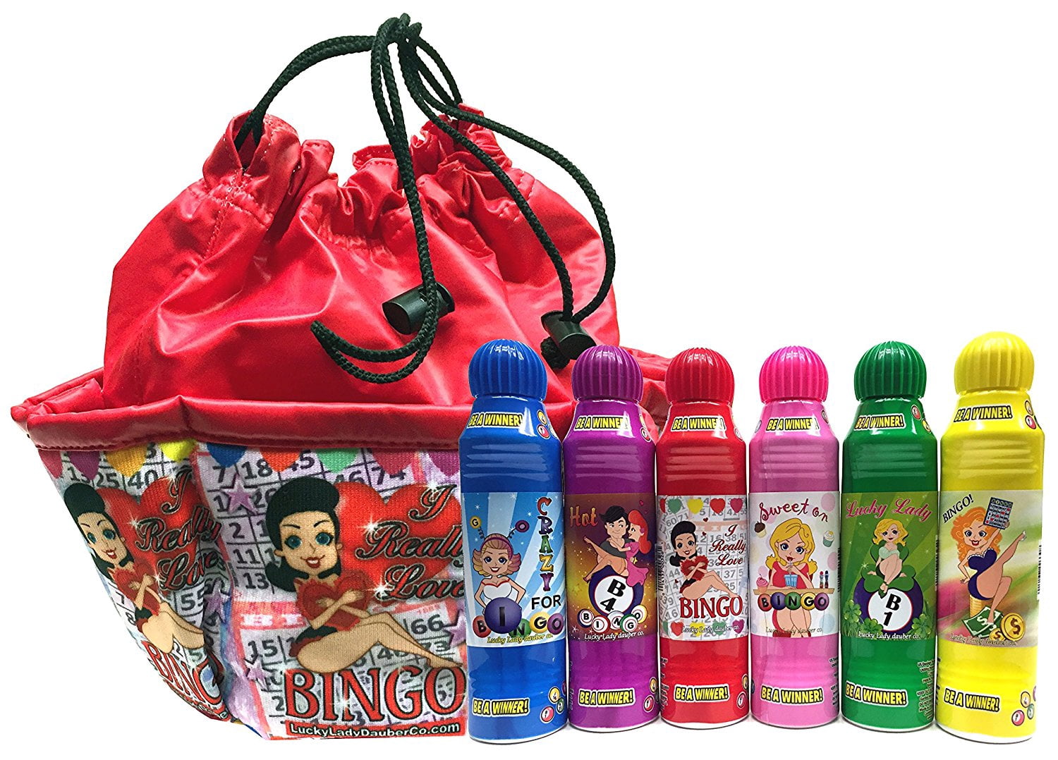Lucky Lady Bingo Daubers 6 Pack With I Really Love Bingo Bag