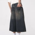 thumbnail image 5 of Men Korean Style Vintage Jean Wide Leg Knee Length Short Fashion Washed Trousers, 5 of 11