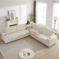 thumbnail image 3 of 110" Oversized Sectional Couch, L-Shaped 5-Seater Modular Sofa With Two Storage Spaces, Charging Ports and Cup-Holders, Comfy Corduroy Upholstered Couches for Living Room, 3 of 7