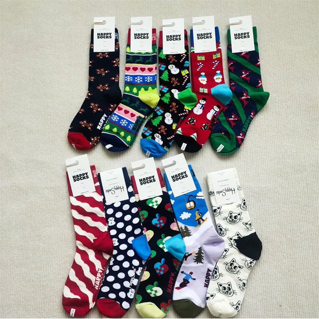 Calcetines navideños Happy Socks, calcetines populares para mujer hasta media pantorrilla, calcetines de algodón HS de moda