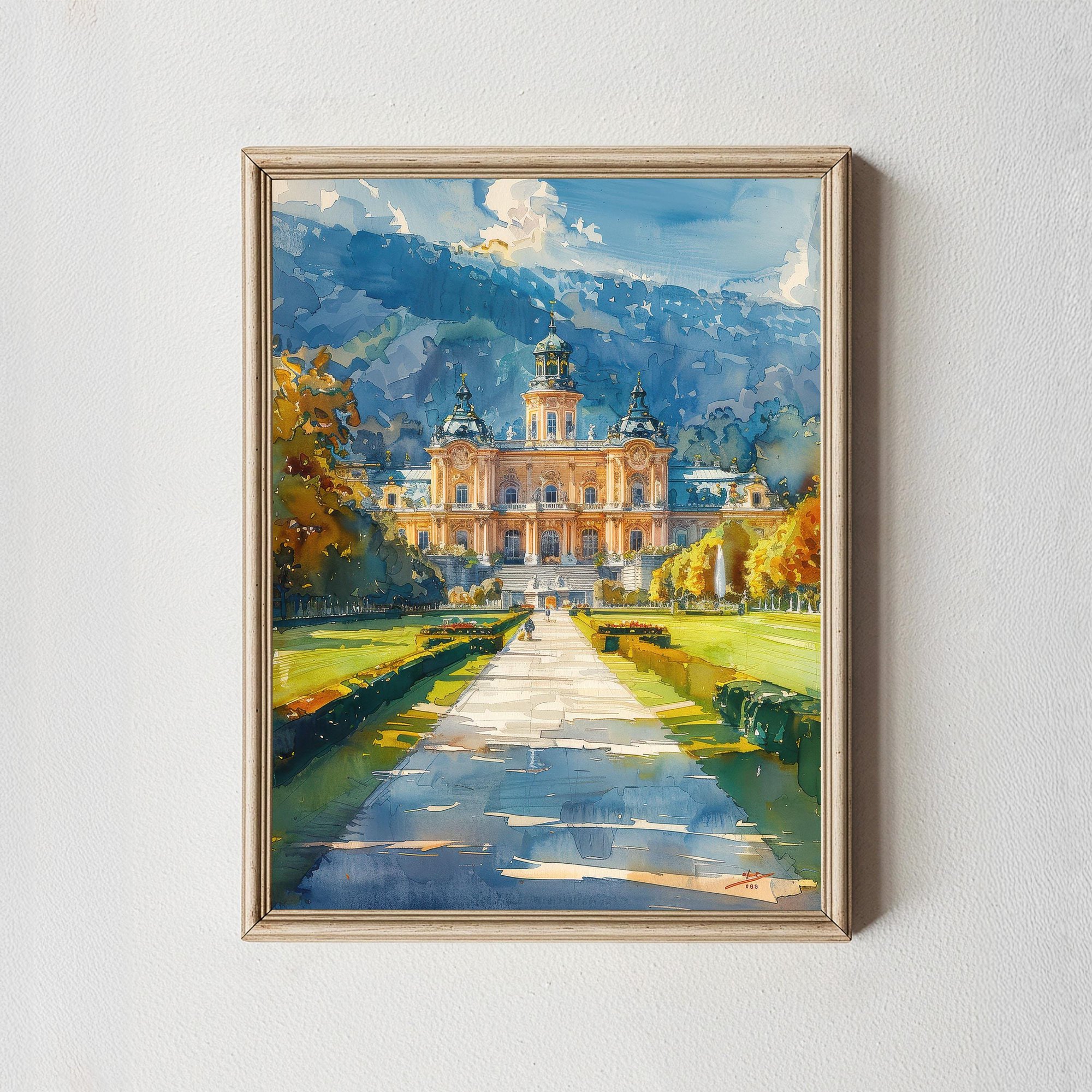 Schönbrunn Watercolor Austrian Baroque Castle Art Poster , Poster Print Only