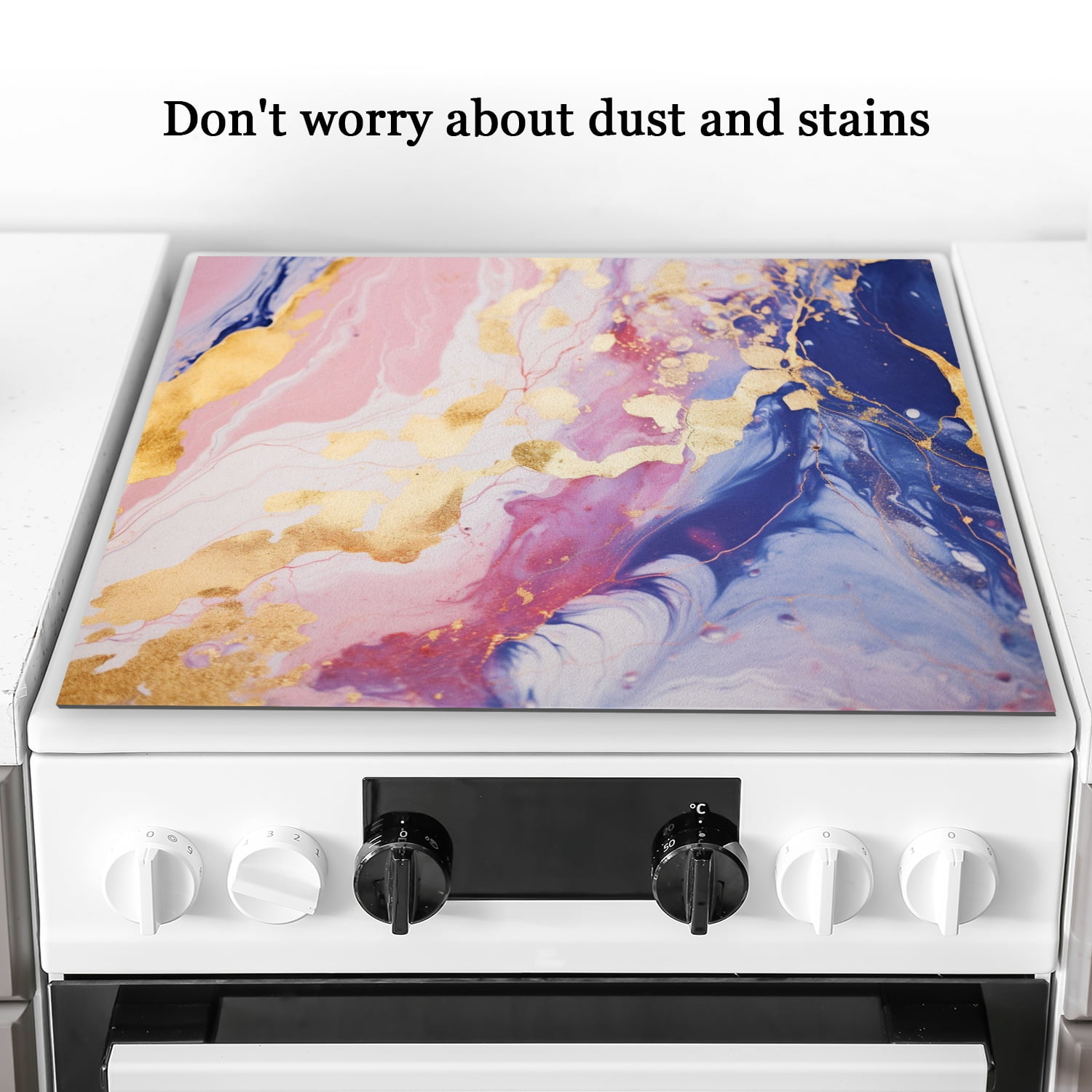 Square Stove Top Covers, Pink Blue Marble Print Non-slip Foldable Electric Stove Burner Covers, Glass Induction Cooktop Protector Mat for Kitchen RV (28×20 Inch)