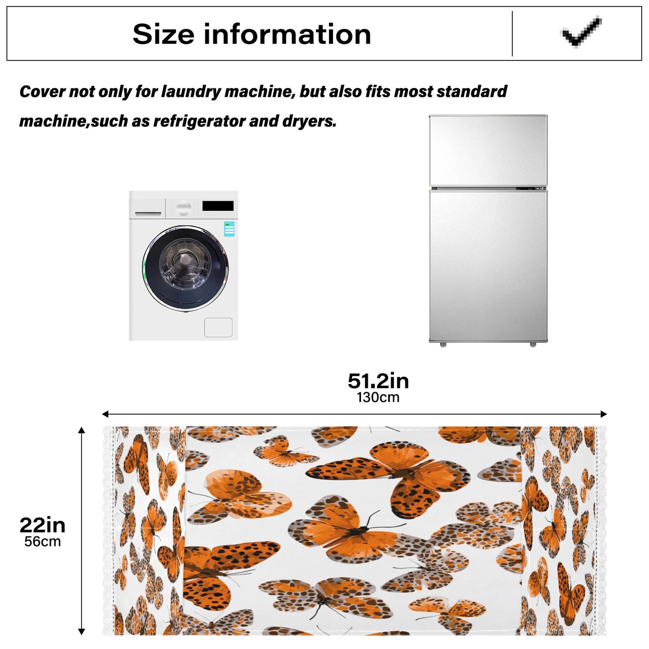Washing Machine Cover 51.2x22in, Durable Polyester Dust Cover with Lace Trim and Side Pocket for Appliances Spotted Butterfly