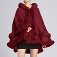 thumbnail image 2 of Charmgo Faux Fur Shawl, Women Hooded Poncho Cape Faux Shawl Wrap With Trim Sleeveless Cardigan Cloak Fashion Tops Coat Fur Shawl Wraps for Women Wine One Size, 2 of 5