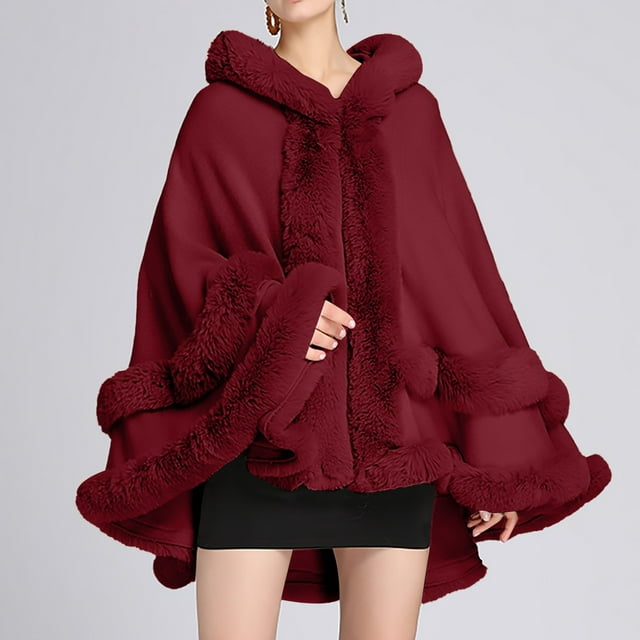 Poncho Cape à Capuche pour Femmes, Faux Châle, Enveloppe avec Bordure, Cardigan Sans Manches, Cape, Hauts Mode, Manteau