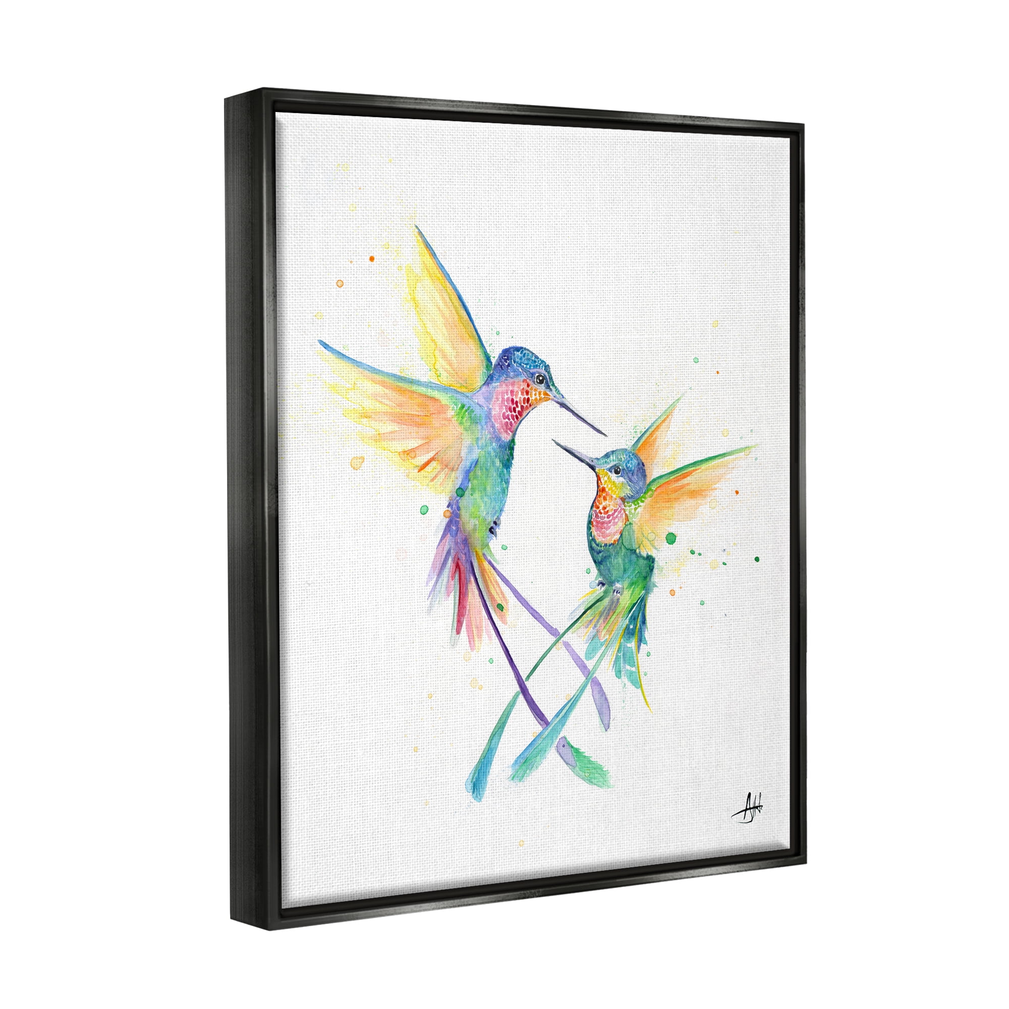 Stupell Rainbow Birds Flying Duo Animals & Insects Painting Black Floater Framed Art Print Wall Art