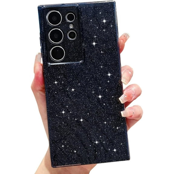 Compatible with Samsung Galaxy S23 Ultra Case, Cute Glitter Sparkly Bling Phone Cover for Women Girls (Black)