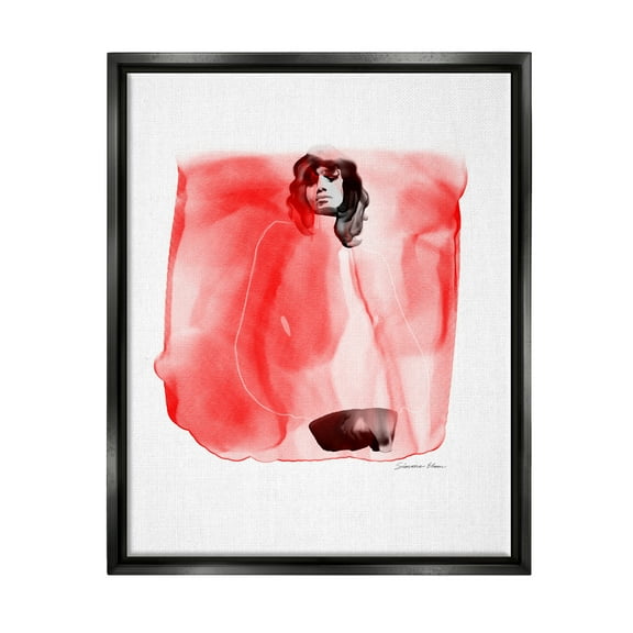 Stupell Industries Abstract Girl on Red Abstract Painting Black Floater Framed Art Print Wall Art, 17 x 21