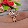 thumbnail image 3 of Milgrain Art Deco 1.75 Carat Emerald Cut Morganite Wedding Set Engagement Ring Anniversary 10k Rose Gold Claw Prongs Eternity Matching Band, 3 of 5