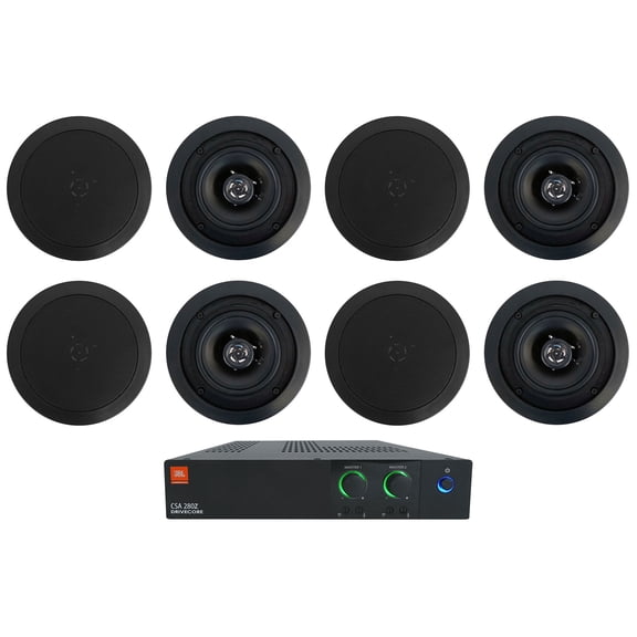 JBL CSA 280Z 2 x 80w Commercial 70v Amplifier (8) Black 5.25" Ceiling Speakers