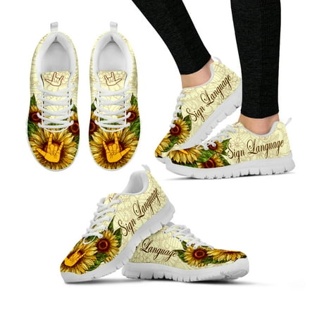 

Classic Sunflower Flower Design Sign Language Print Lightweight Lace-up Outdoor Shoes Comfortable Platform Sneakers