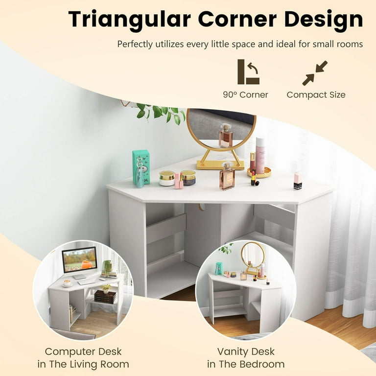 Costway Corner Computer Desk, Triangle Writing Workstation with Costway Corner Computer Desk, Triangle Writing Workstation with