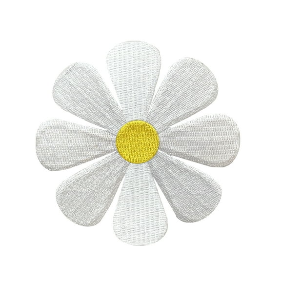 White Daisy with Yellow Pistil Embroidered Iron on Patch