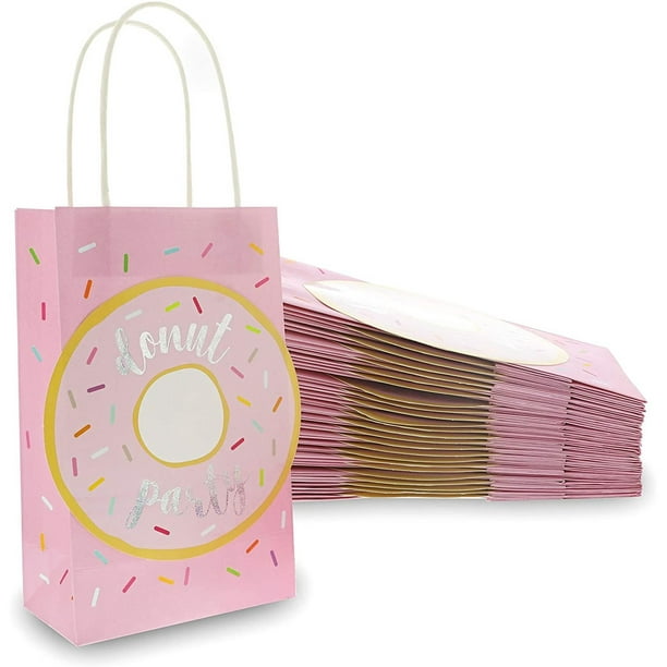 Download 24-Pack Donut Party Favor Bags, Pink Paper Bag with Handle for Kids Birthday Party Treats, Candy ...