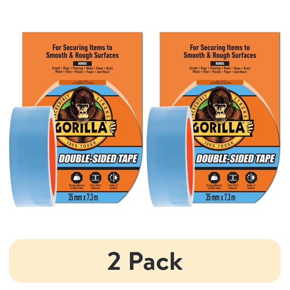 (2 pack) Gorilla Glue Double-Sided Tape, Gray Roll Assembled Product Weight 0.386 lb