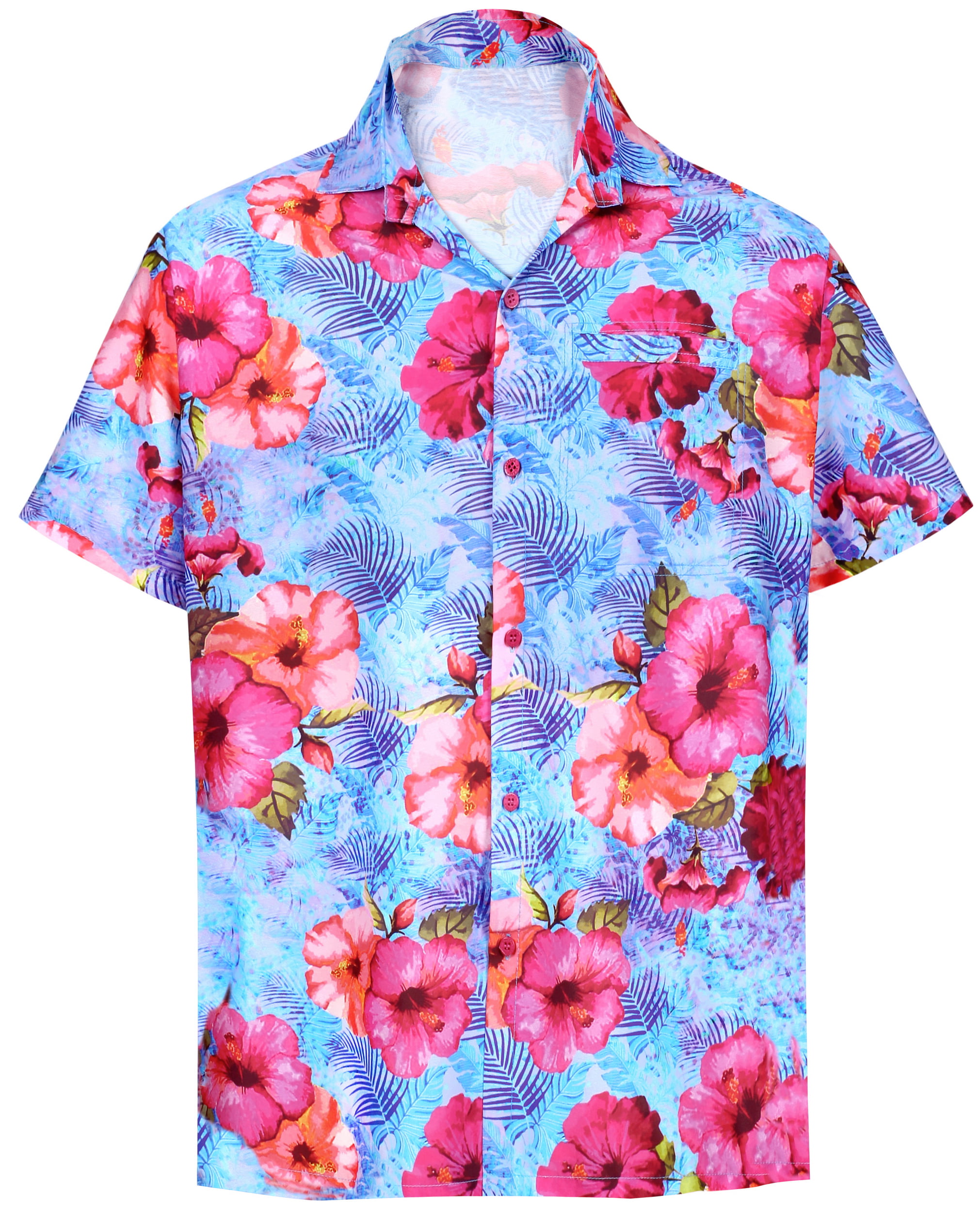LA LEELA Men's 3D HD Hibiscus Flower Beach Camp Short Sleeve Hawaiian ...
