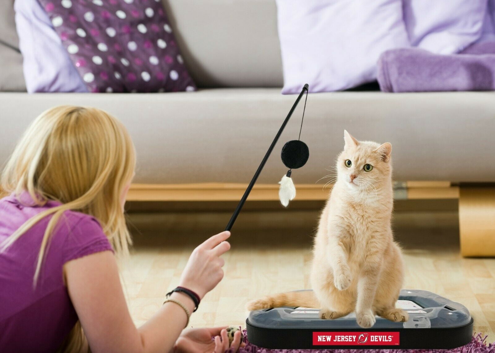 NHL New Jersey Devils CAT Scratcher Toy with Catnip Plush & Feather Cat Toy 5-in-1 Kitty Toy