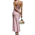 thumbnail image 3 of xiaxaixu Robe Longue en Satin pour Femmes une Épaule Sans Manches Couleur Unie Ajustée Robe Sirène Robe de Soirée, 3 of 6