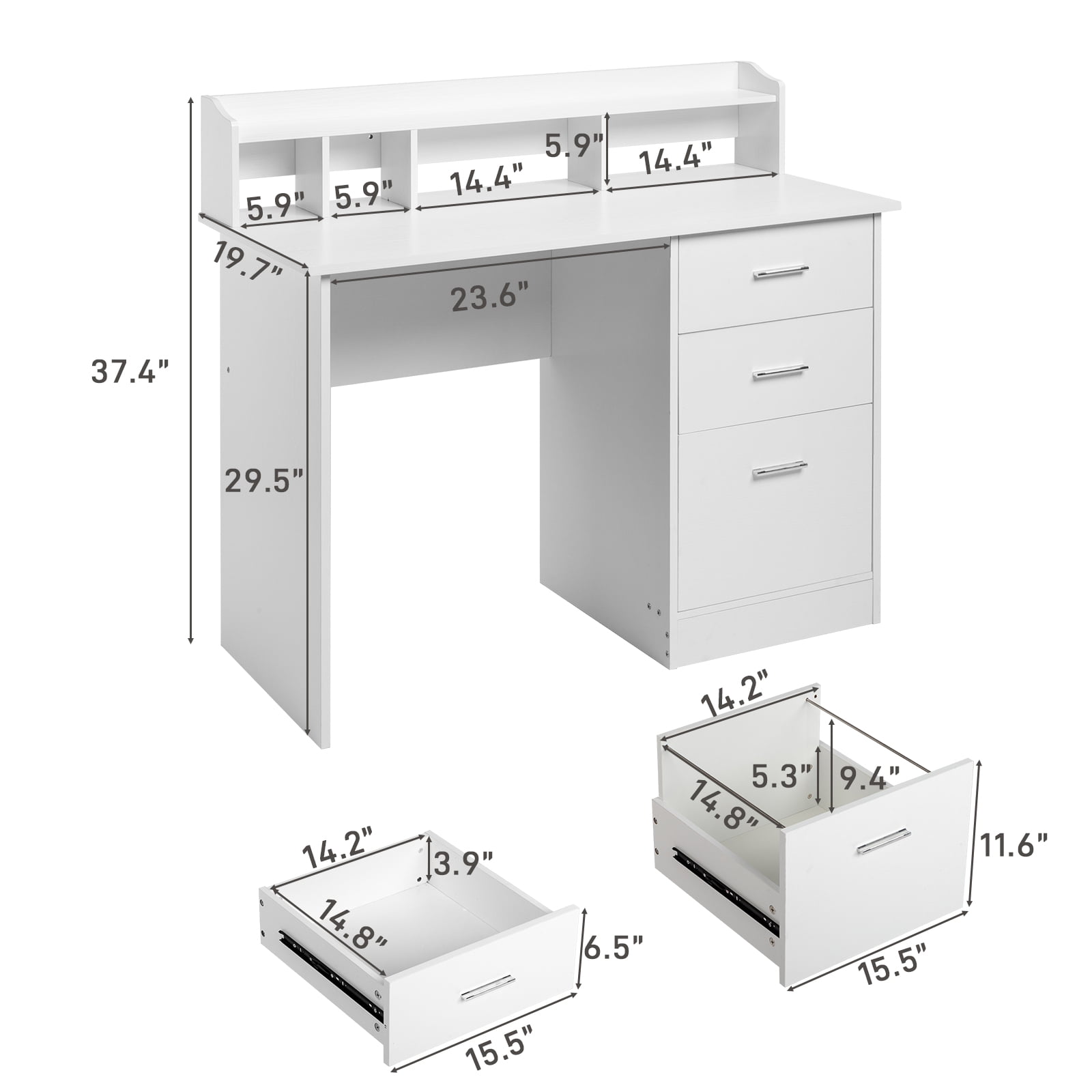 Ktaxon Wood Computer Desk Office Laptop PC Work Table, Writing Desk with 3 Drawers File Cabinet for Letter Size,White