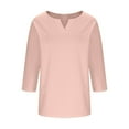 thumbnail image 5 of ZQUUVOU Women's T-Shirts Solid Color 3/4 Sleeve V-Neck Tunic Tops(Pink,M), 5 of 6
