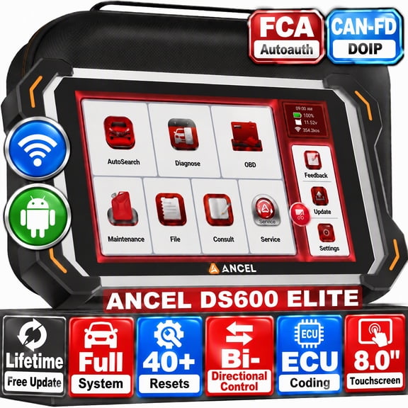ANCEL DS600 Elite Bidirectional Scan Tool with 34 Reset Full System OBD2 Scanner ECU Cod-ing Oil EPB BMS CAN-FD Doip Car Diagnostic Scanner