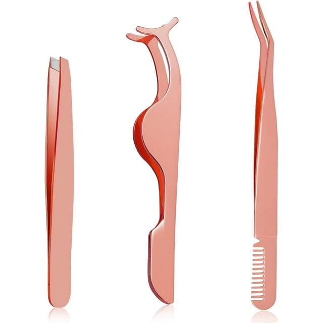 3 Pcs Pinces à Cils, Ensemble de Pinces à Cils, Pinces à Cils pour Extensions de Cils pour Débutants, Pinces à Cils en Acier Inoxydable pour Application et Retrait de Cils en Grappes