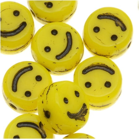 Czech Glass Small Yellow Smiley Face Beads 6mm (20)