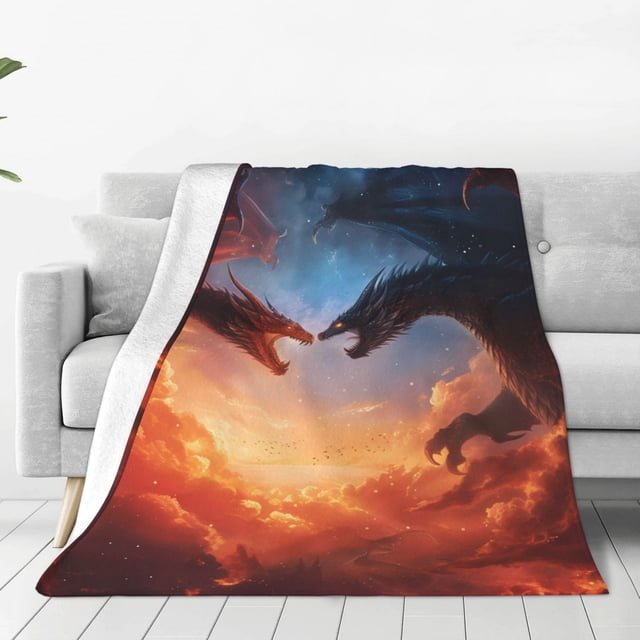 Fotbe Red And Blue Fire Cloud Dragon Manta de Franela Acolchonada con Estampado, Súper Suave y Esponjosa, Extra Grande para Sofá, Cama, Uso Todo el Año-80"x60"