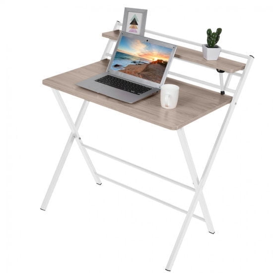 Micozy 31.5 Folding 2 Layer Collapsible Desk Brown White Walmart
