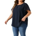 thumbnail image 2 of DARING DIVA Women's Plus Chiffon Ruffle Double-Layered Top 2X Navy Blue, 2 of 6