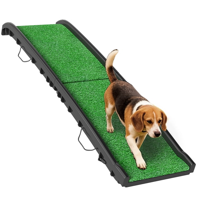 PawHut 61 Inches Folding Pet Ramp with Grass Surface, Raised Side Rails