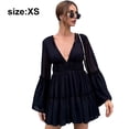 thumbnail image 2 of Laklulu Vestido de Manga Larga con Cuello en V para Mujer, Dobladillo con Volantes, Mini Vestido Corto Informal, Falda de Playa,Negro,XS, 2 of 6