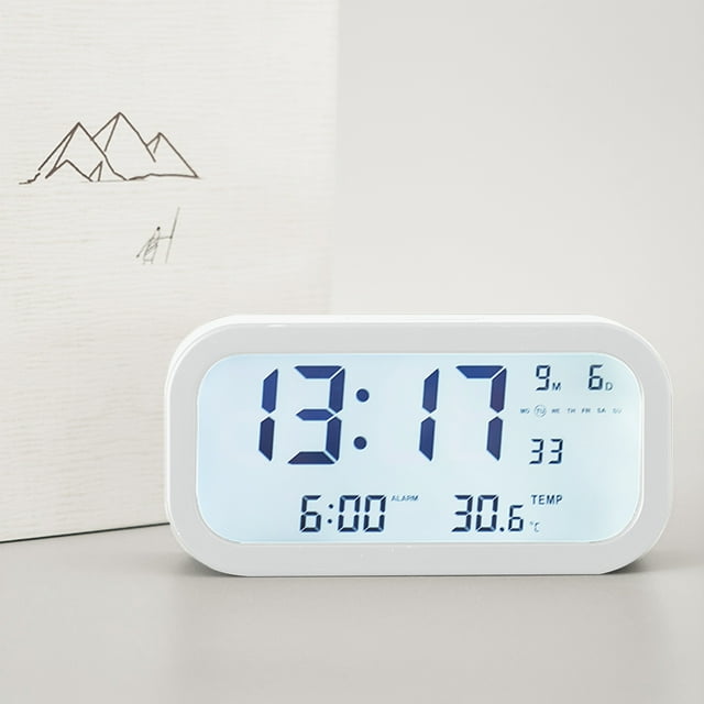 Scandinavian Style LCD Electronic Clock with 170° Wide Angle Display, Alarm Function, Day Date Temperature Indicator, and Luminous Feature for Desktop or Wall Mounting