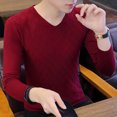 thumbnail image 4 of YDLCAFD Men V Neck Sweater Solid Color Jacquard V Neck Pullover Sweater, 4 of 5