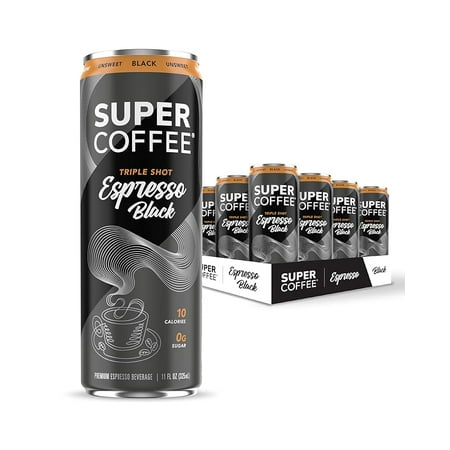 Super Coffee Triple Shot Espresso with Cream, Iced Espresso Can, 11 fl oz, 12 Pack, 180 mg Caffeine, Cow Milk