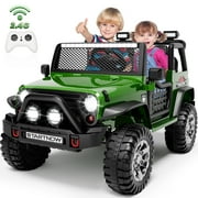 Joyracer 24V 2 Seater Kids Ride on Truck with Remote Control, 4200W Motor, Electric Battery Powered Toys Car w/ 4 Wheels Spring Suspension, 3 Speeds, LED Lights, Bluetooth Music, Army Green